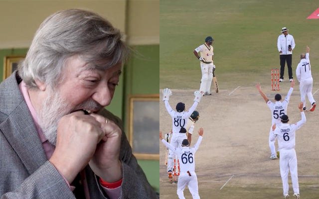 Stephen Fry (left) and England Test Cricket Team (right)