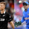 Jimmy Neesham (left) and MS Dhoni (right)