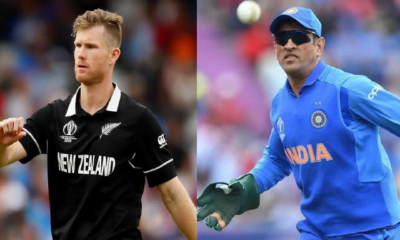 Jimmy Neesham (left) and MS Dhoni (right)