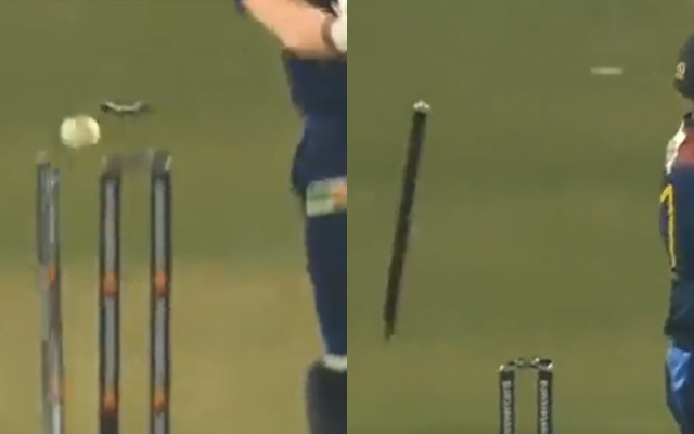 Umran Malik knocking Maheesh Theekshana