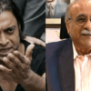 Shoaib Akhtar (left) and Najam Sethi (right)