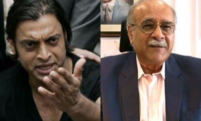 Shoaib Akhtar (left) and Najam Sethi (right)