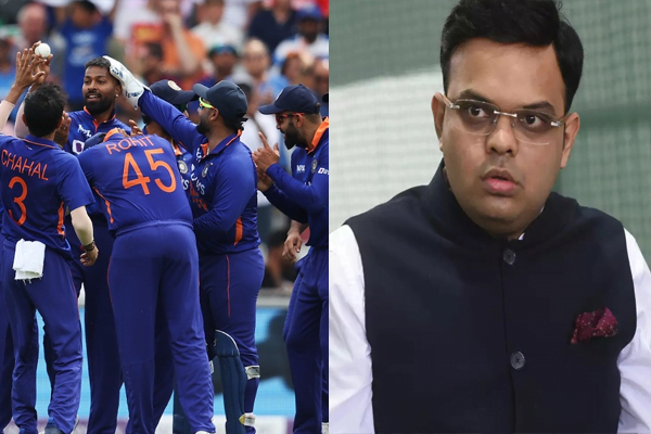 Indian cricket team (left) and Jay Shah