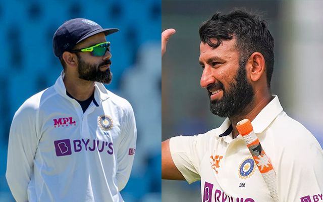 Virat Kohli (left) and Cheteshwar Pujara (right)