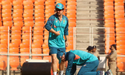 Steve Smith inspected the pitch in Ahmedabad