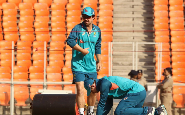 Steve Smith inspected the pitch in Ahmedabad