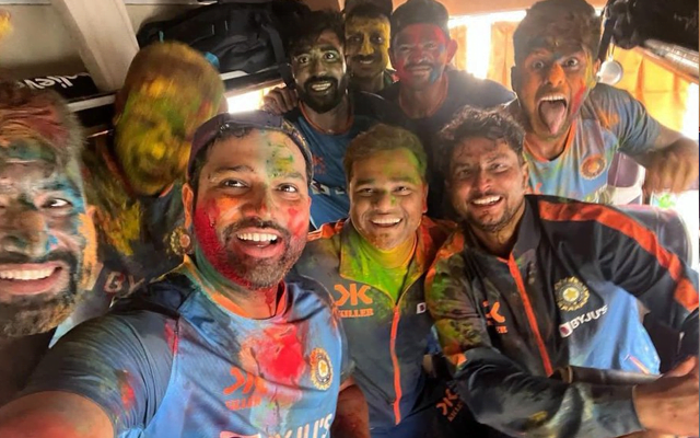 Team India playing Holi