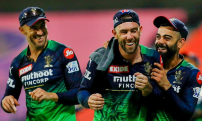 Faf du Plessis, Glenn Maxwell and Virat Kohli (Source - Twitter)