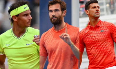 Rafael Nadal (left), Quentin Halys (middle), and Novak Djokovic (right)