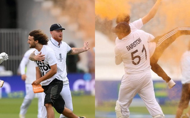 Fan invadess the pitch during second Ashes Test
