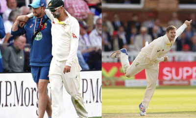 Nathan Lyon (left) and Steve Smith (right)