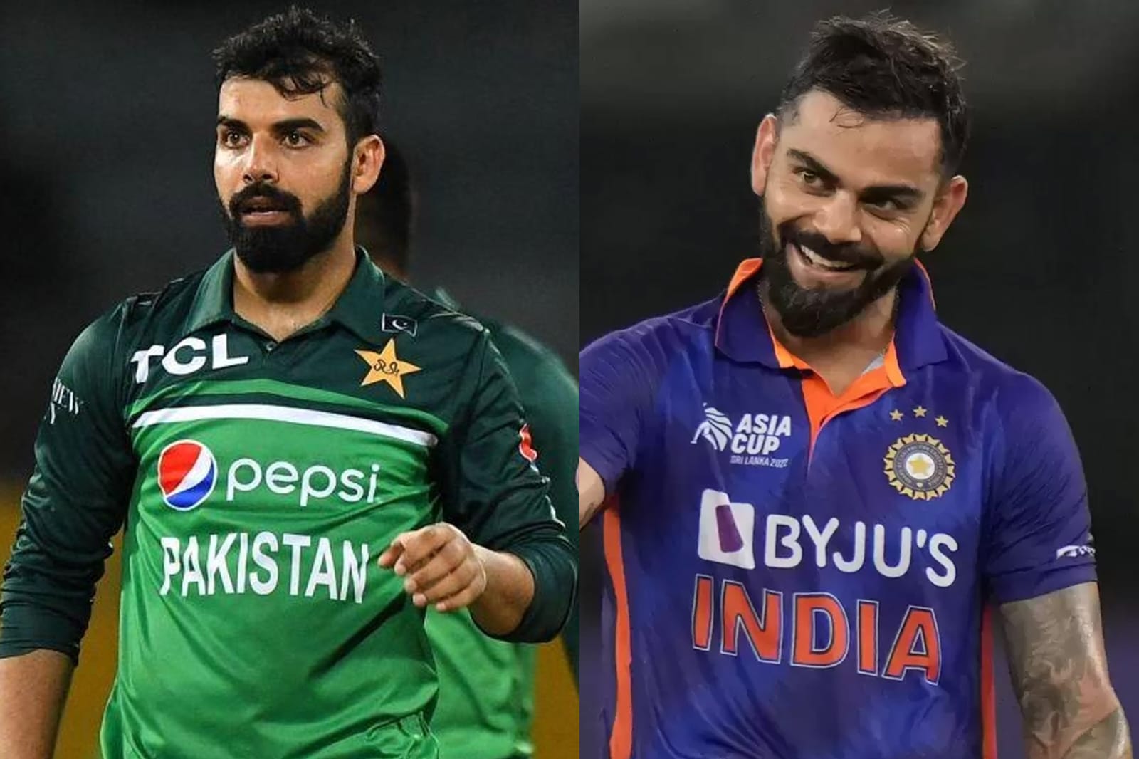 Shadab Khan and Virat Kohli