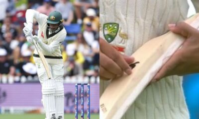 Usman Khawaja removes sticker from bat